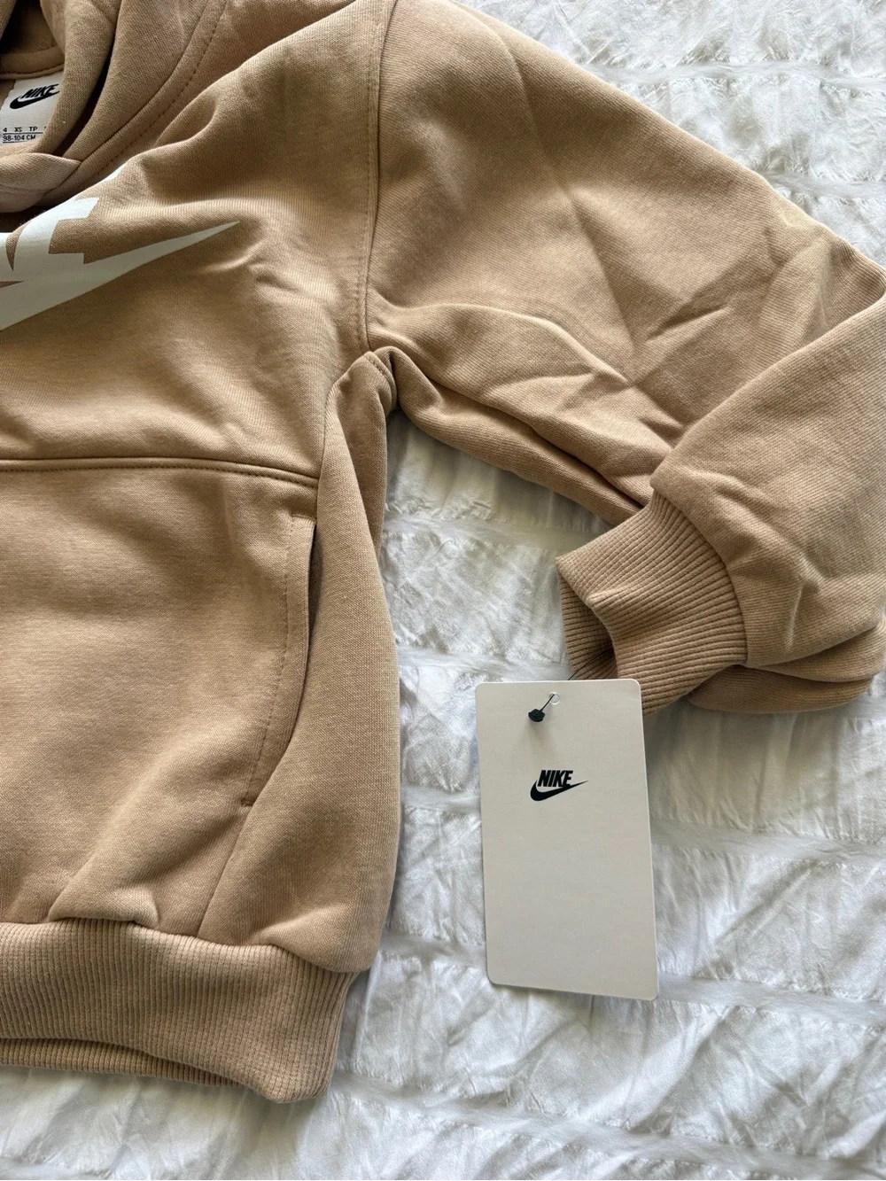 Nike Kids Tan Hoodie with White Logo